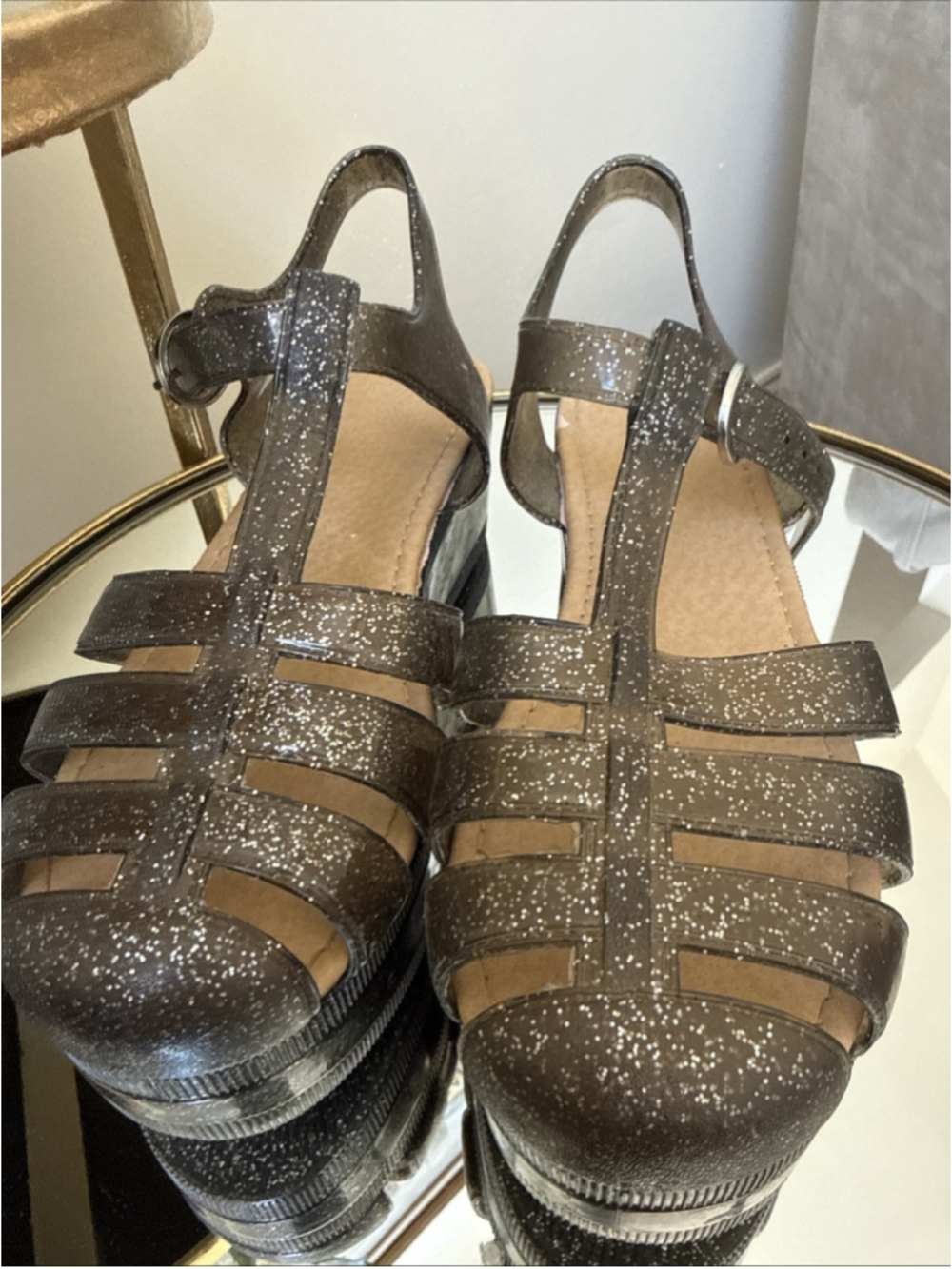 Wild Diva Sadie Glitter Jelly Platform Sandals Size 7